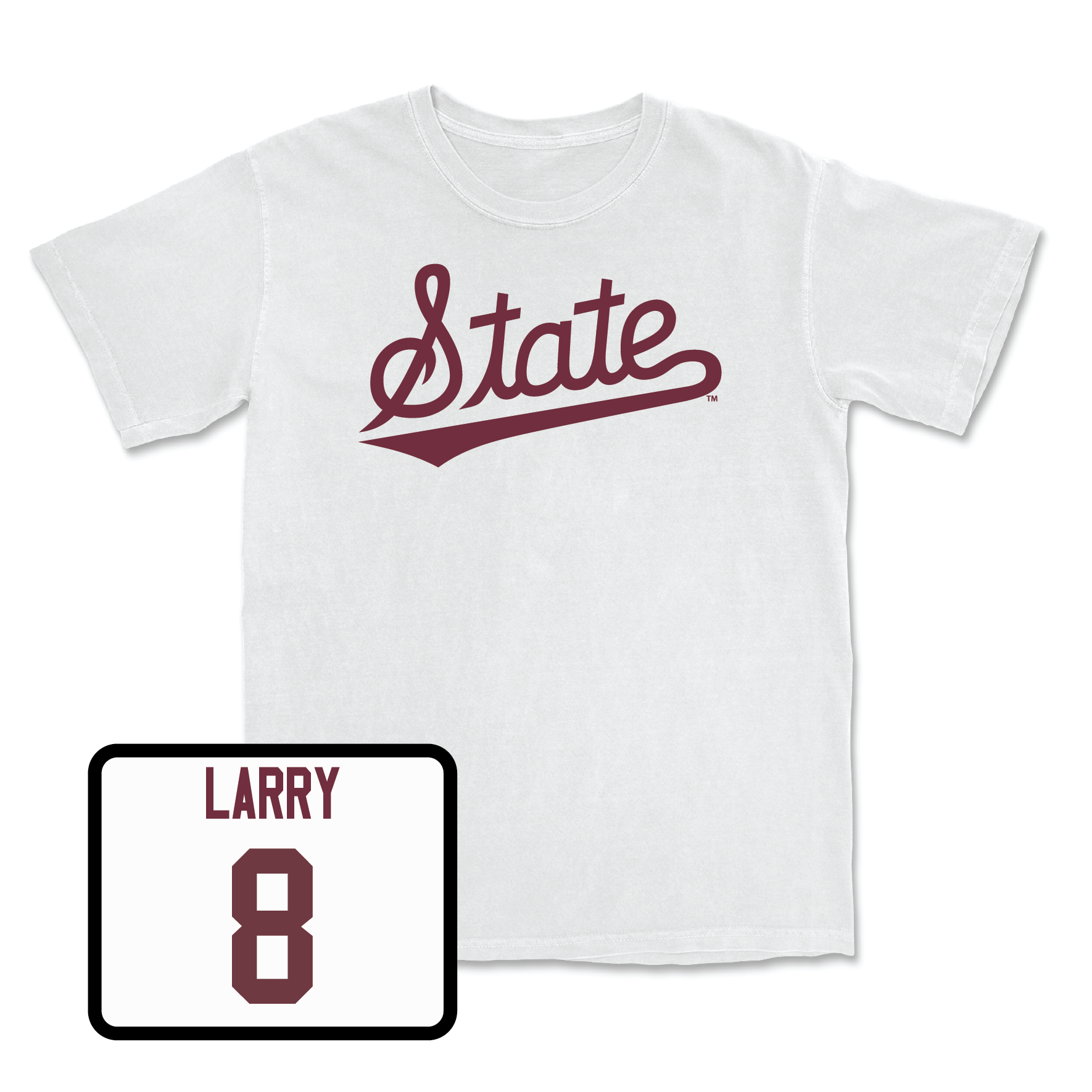 White Baseball Script Comfort Colors Tee Youth Large / Amani Larry | #8