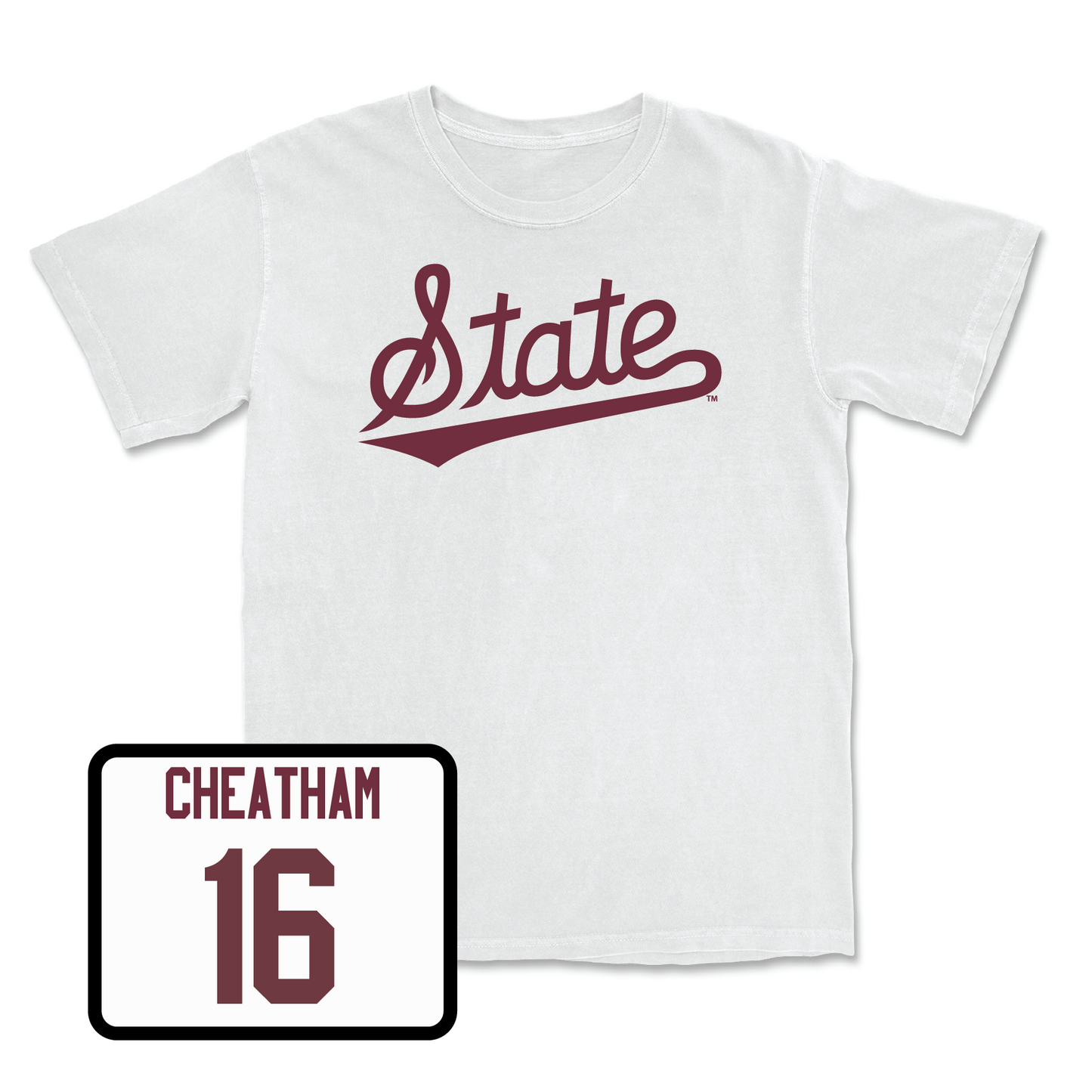 White Baseball Script Comfort Colors Tee Youth Large / Cole Cheatham | #16