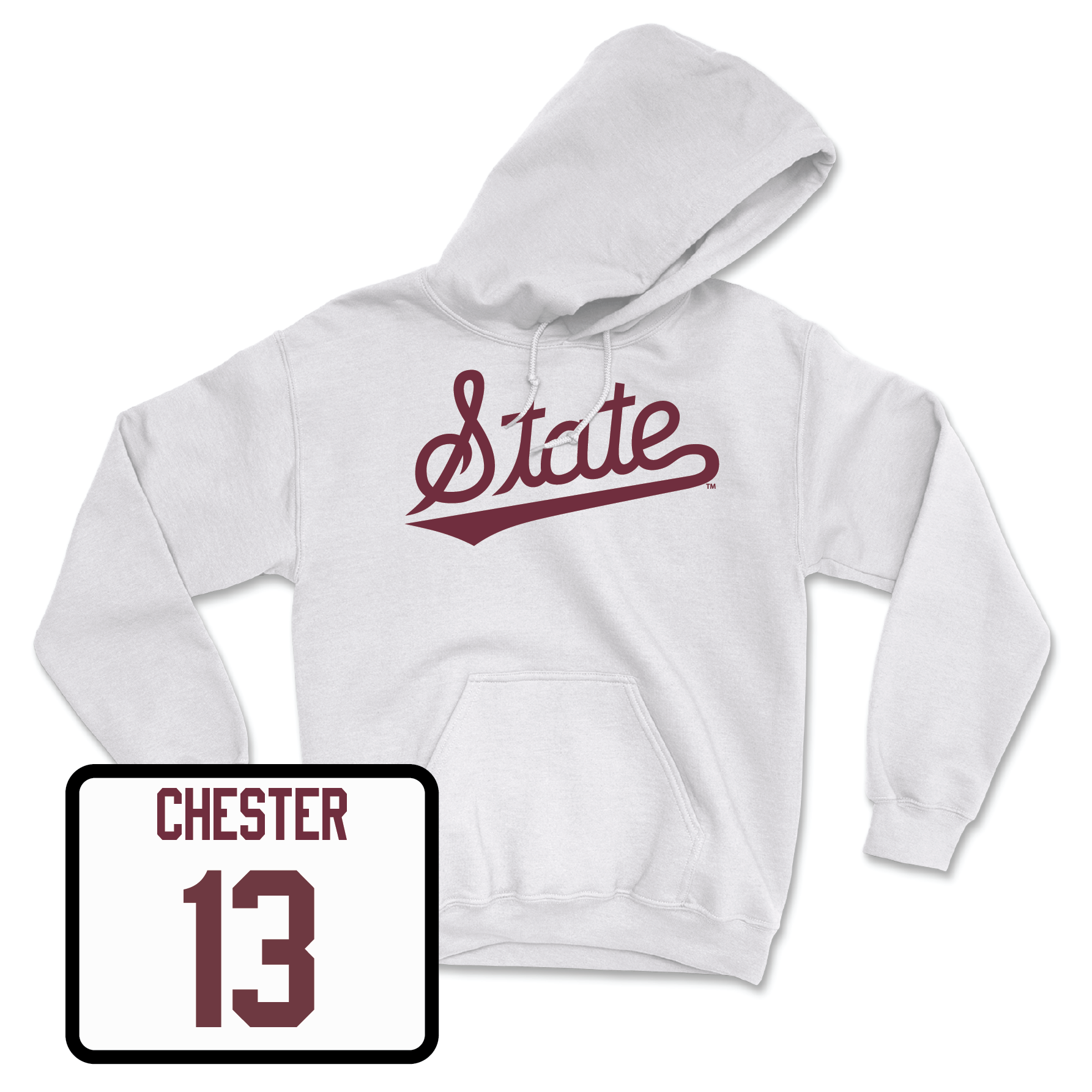 White Baseball Script Hoodie Youth Large / Nate Chester | #13