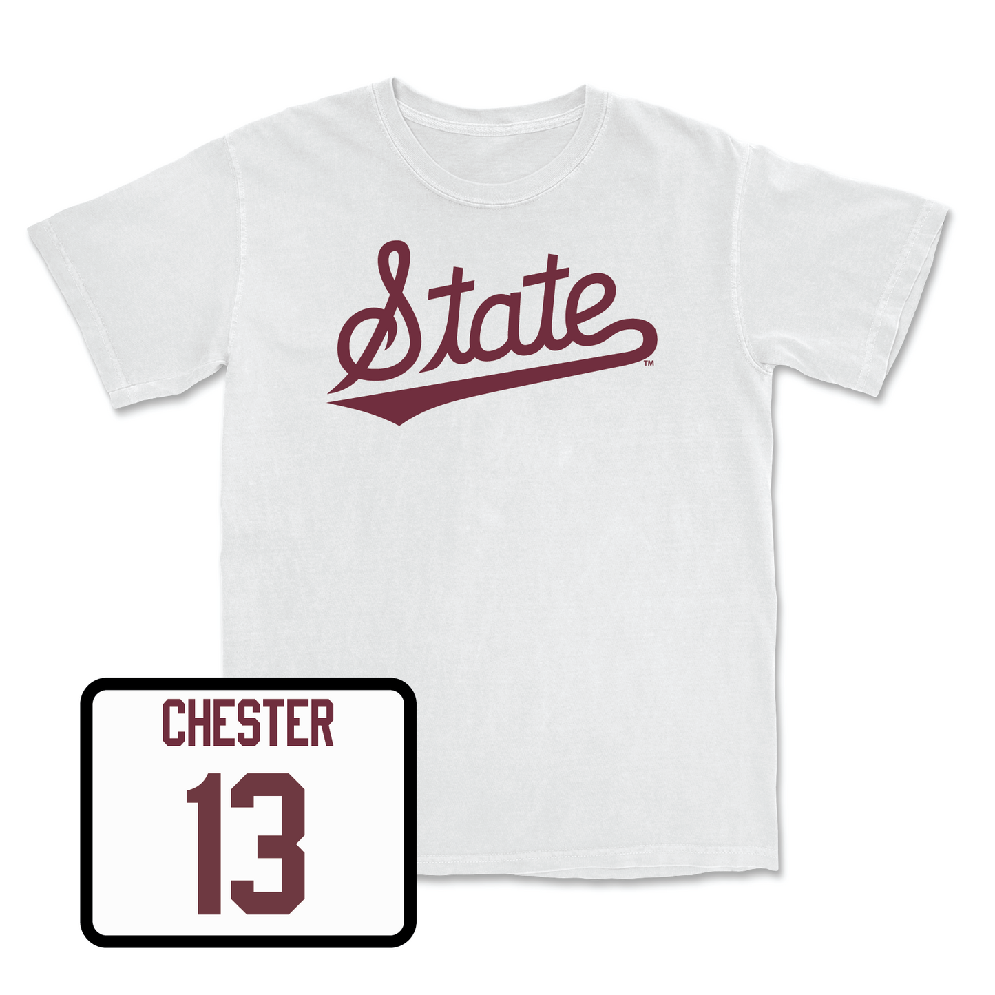 White Baseball Script Comfort Colors Tee Youth Large / Nate Chester | #13