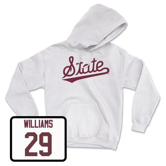 White Baseball Script Hoodie Youth Small / Nate Williams | #29
