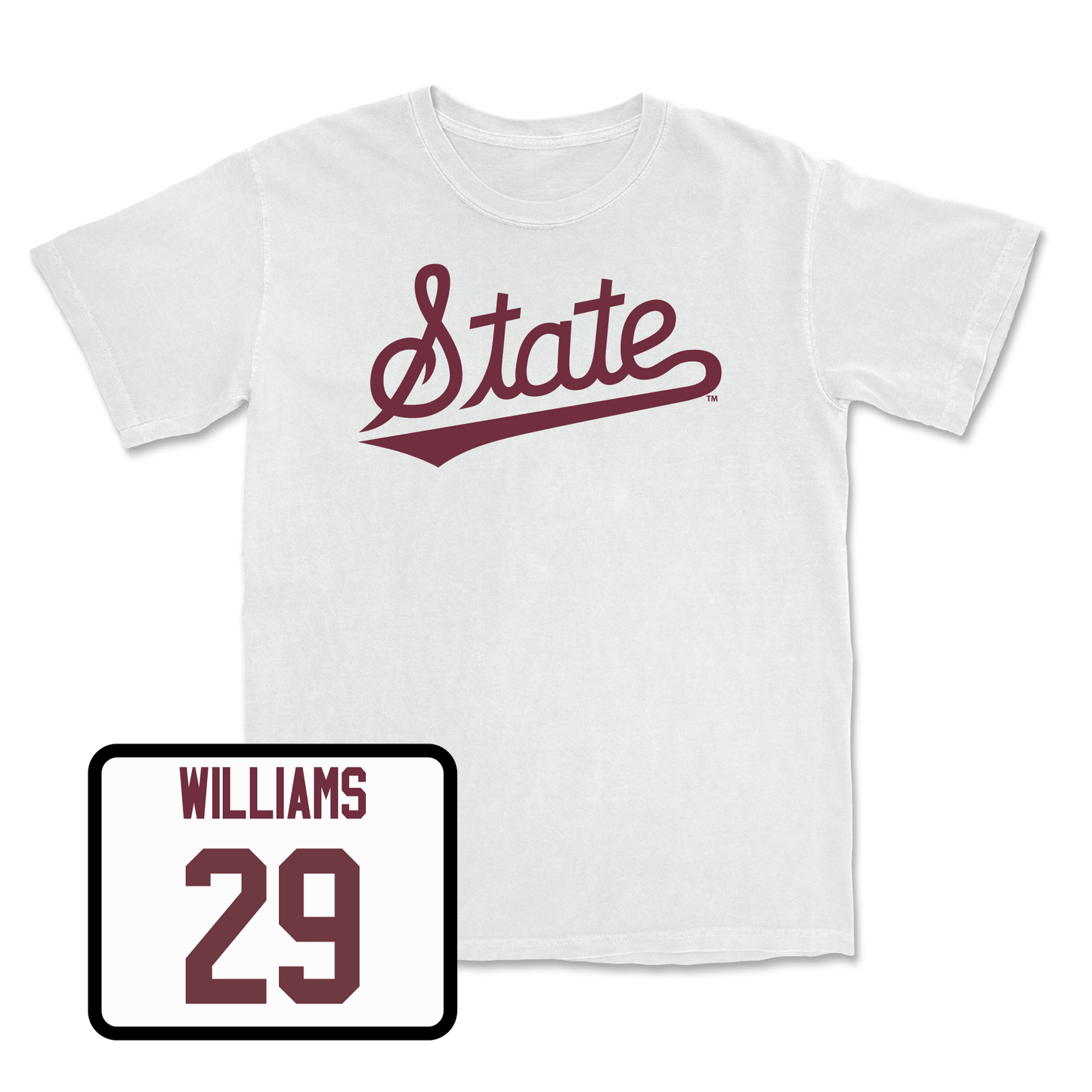White Baseball Script Comfort Colors Tee Youth Large / Nate Williams | #29